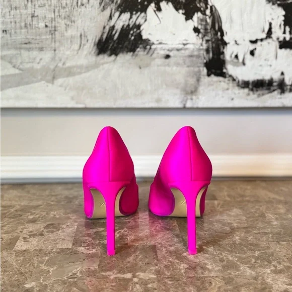 Zara Satin Finish Hot Pink Pointed Toe Heels - Picture 3 of 9